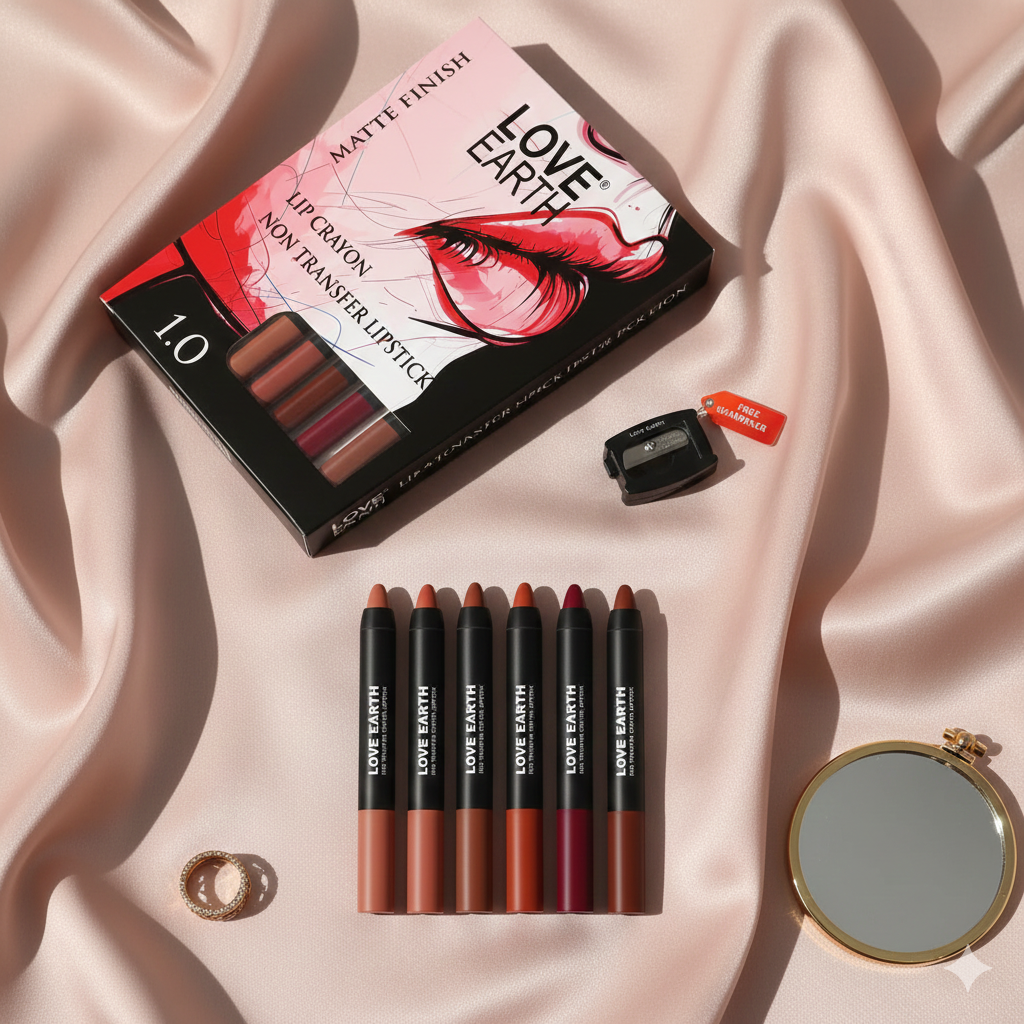Love Earth Matte Lip Crayon Pack of 5 – Non-Transfer, Long-Lasting Lipsticks