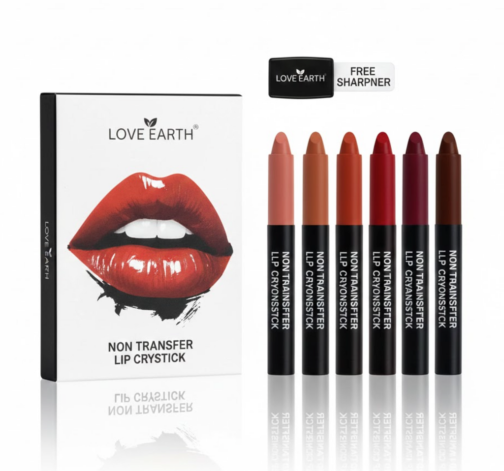 Love Earth Matte Lip Crayon Pack of 5 – Non-Transfer, Long-Lasting Lipsticks